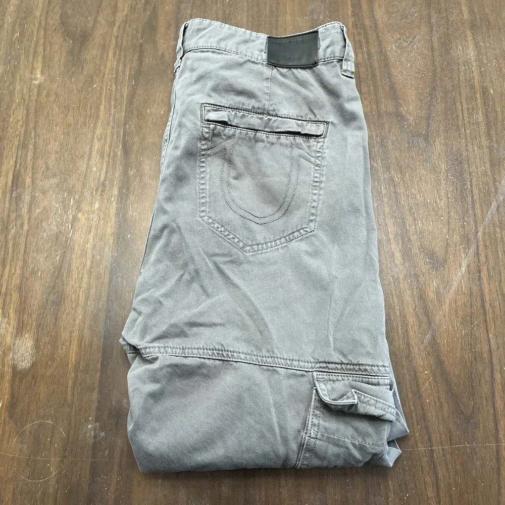 True Religion Marco Cargo Joggers Men's 32 Gray Khaki Pockets Pants 34x27